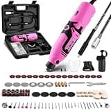 Rotary Tool Kit:DEKOPRO 1.4-Amp Power Hand Rotary Tools with 6 Variable Speed, 127pcs Accessories, 8000~35000RPM Electric Grinder Drill Machine Set with Flex Shaft for Carving, Cutting, Sanding Pink