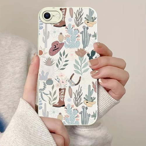 NBCDSUJ Aesthetics Western Cowboy Cacti Boots Phone Case for iPhone 16 Pro Case Pattern Shockproof Soft Protective for Women Men Phone Cover Funda for iPhone 16 Pro 6.3 Inch