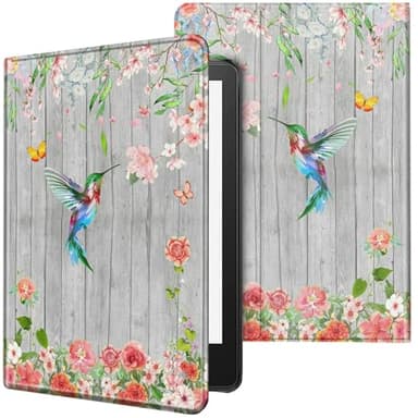 Case for All-New Kindle Paperwhite 12th Generation 7 inch 2024 & Kindle Colorsoft Signature Edition 2024 Lightweight Protective PU Leather Smart Stand Cover with Auto Wake Sleep - Hummingbird Flowers