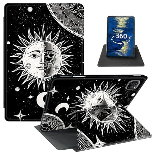 GFRGTFHYT for iPad Pro 11 Inch Case (M4, 5th Generation 2024) with 360 Degree Rotating Swivel Slim PU Leather Shockproof Protective Adjustable Stand Smart Cover with Auto Wake/Sleep, Moon and Sun