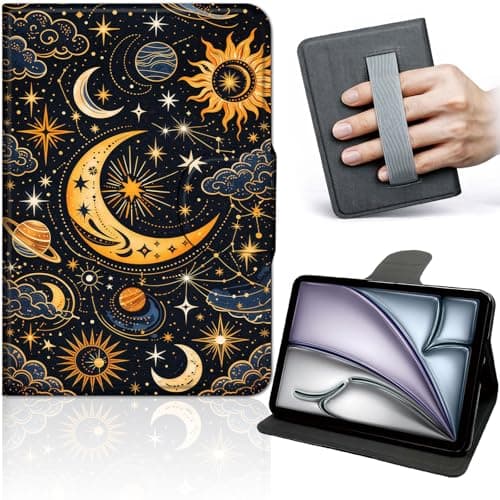 Case for for iPad Air 11 M4 2026/M3 2025/M2 2024 & 10.9 Inch iPad Air 5th (2022), PU Leather Rotating Stand Tablet Case with Auto Wake/Sleep, Celestial Moon Pattern