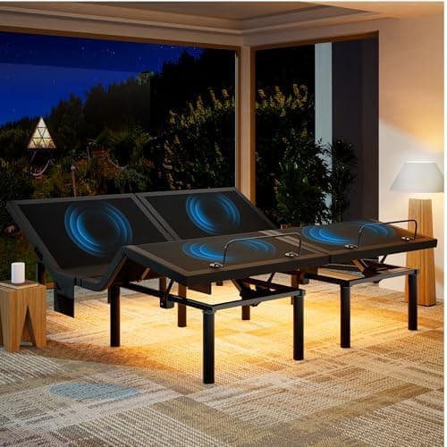 Marsail NS2 Pro Split King Adjustable Bed Base with Massage-Smart Dual Motor Bed Frame with Wireless Remote or App Control, 3-Min Assembly, Zero Gravity&Anti-Snore Modes, Under Bed Lighting