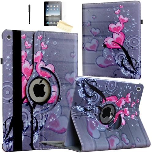 JKYTEC Case for iPad 9th 8th 7th Generation 10.2 inch Smart Cover Rotating Stand Auto Wake up Sleep for A2602 A2603 A2270 A2428 (Heart Flower)