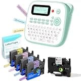 EazeID Label Maker with Tapes 5PK Bundle 12mm 0.47 Laminated Color, Green Label Maker Waterproof-Labels, Portable D210S Labeler Machine, Wireless Labeling Machine for Jars Bottle School Supplies