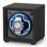 Isili Single Watch Winder for Automatic Watches, Auto Start-Stop Watch Winders Box for Watch Lovers, with Quiet Motor 2 Rotation Mode Setting,Blue Light,Elastic Watch Pillows, Gift for Man