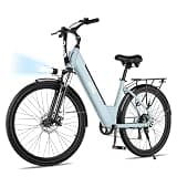 Qlife Cityone 48V Step-Through Electric Bike for Adults & Teens, Long-Range Commuter Ebike, Up to 20+ MPH Faster Ride, Extended Battery, 26-Inch Tires, 7-Speed, Blue
