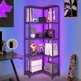 ARTETHYS Corner Bookshelf, 5 Tier Industrial Style Design Corner Shelf with Metal Frame and Open Shelves for Living Room, Bedroom, Study, Black