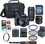 Canon EOS Rebel T7 DSLR Camera 2 Lens Kit with EF-S 18-55mm is II & EF 75-300mm III Lenses, 24.1MP APS-C, Full HD, Wi-Fi, Bundle with 32GB SD Card, Filter Kit, 1-Year Warranty