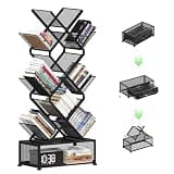 Gintan 9-Tier Space Saving Book Shelf with Storage,Bedroom Shelves Folding Bookshelves,No Installation Required Shelf Tree Metal Bookshelf for Living Room,Study,Home Office,Bed Room (Black)