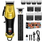 Men's Hair Clippers with LED Display & Detail Trimmer, 2-Piece Cordless Grooming Set, Professional Home Barber Equipment (Black Gold)