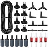 Pawfly Aquarium 25 Feet Black Airline Tubing Standard Air Pump Accessories Set with Air Stone Cylinders Connectors Suction Cups and Check Valves for Fish Tank Aeration Setup