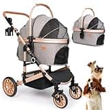 Bicystar Dog Stroller with Detachable Carrier, Rubber Wheels, 50 lbs, Grey