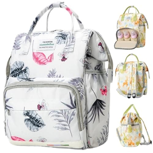 ODUODU Diaper Bag Backpack Large Capacity Waterproof Travel Mommy Bag with Insulated Bottle Pockets and Stroller Straps (Leaf)