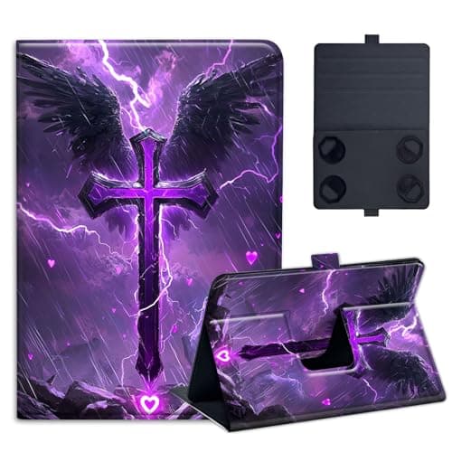 KUJKBFWJ Universal 9",9.7",10.1",10.2",10.5" Tablet Case,Protective Stand Folio Case for 9-10.5 Inch Tablet, Cover for iPad, Samsung, Others, Purple Cross
