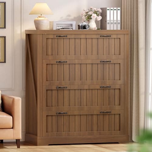 SEDETA Farmhouse File Cabinet for Home Office, 4 Drawer File Cabinet, Wood Office File Cabinets for Letter/Legal/A4 Size, File Cabinet Organizer with Printer Stand for Study Room, Living Room, Brown