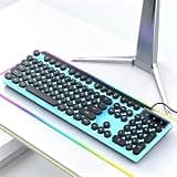 NAFVAVYS Vintage Round Keycaps Wired Keyboard with RGB LED Backlight, Quiet Gaming Keyboard for PC, Laptop, Desktop, Office & Home(Black)