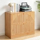 FurSch Fluted 2 Drawer Lateral File Cabinet, Office Wood File Cabinet & Printer Cabinet with with Adjustable & Removable Hanging Rod for Letter/Legal/A4 (Natural)