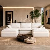 Novilla 104.3" Modular Cloud Couch, Modern Sectional Sofa with Smarts Coil® Support, Chenille Fabric, Upholstered Couch for Living Room Apartments Bedroom, No Assembly, 3 Seater + 2 Ottoman, White
