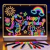 Vonieion 14" x 10" LED Light Up Drawing Board for Kids, 7 Colors Rechargeable Glow Doodle Board, Adjustable Brightness Neon Writing Tablet, Magic Night Light Decor, Birthday Gift for Boys Girls