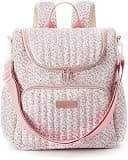 Lushandy Quilted Diaper Bag Backpack, Compact Floral Diaper Backpack Purse with Stroller Straps Baby Travel Hospital Bag