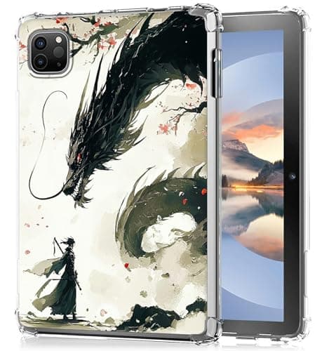 HEAKIERG Clear Case for iPad Pro 11 Inch (4th/3rd/2nd/1st Generation, 2022/2021/2020/2018), Transparent TPU Soft Silicone Protective Shell Shockproof Cover Case [Anti-Yellow], Black Dragon Swordsman