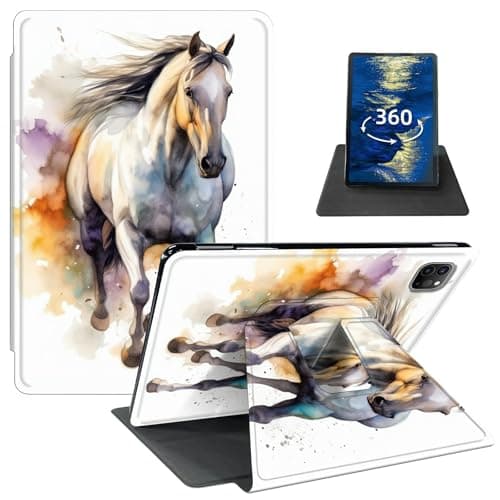 GFRGTFHYT for iPad Pro 11 Inch Case (M4, 5th Generation 2024) with 360 Degree Rotating Swivel Slim PU Leather Shockproof Protective Adjustable Stand Smart Cover with Auto Wake/Sleep, Watercolor Horse