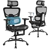 AreShark Office Chair Ergonomic Desk Chair,High Back Computer Chair with 3D Headrest & Armrests,Gaming Chair with Lumbar Support,90-135°Tilt Lock Mesh Office Chair with Footrest,Wheels,Black