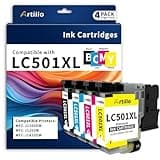 Artillo LC501XL Ink Cartridges high Yield Replacement for Brother LC501 LC501XL Ink Cartridges Use for Brother MFC-J1360DW MFC-J1260DW MFC-J1410DW Printer (Black, Cyan, Magenta, Yellow, 4 Pack)