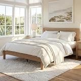 Brafab Boho King Wood Bed Frame with Tall Headboard, No Box Spring Needed