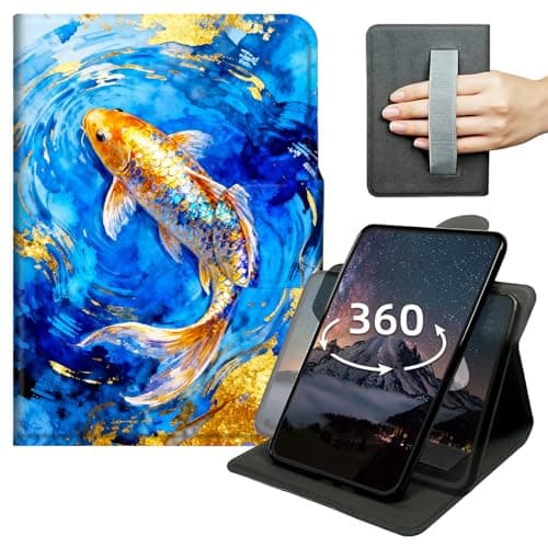 Tablet Case for Fire HD 8/8 Plus (14th/12th/10th Generation 8" 2024/2022/2020 Release) 360 Degree Rotating PU Leather Tablet Cover with Hand Strap, Auto Wake/Sleep & Magnetic Clasp - Blue Water Fish