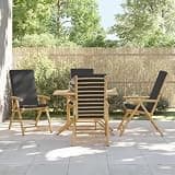 LPERTGFHU 4 Piece Patio Reclining Chair Set, Foldable Bamboo Outdoor Chairs with Thickly Padded Dark Gray Cushions, 5-Position Adjustable Backrest for Garden, Deck, Backyard, Brown