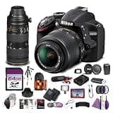 Nikon D3200 DSLR Camera with 18-55mm Lens 24.2MP Bundle with AF-S NIKKOR 70-200mm f/2.8E FL ED VR Lens + Full HD Monitor + Microphone + Tripod + 64GB Memory Card + Backpack + LED Light + More