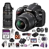 Nikon D3200 DSLR Camera with 18-55mm Lens 24.2MP Bundle with AF-S NIKKOR 70-200mm f/2.8E FL ED VR Lens + Full HD Monitor + Microphone + Tripod + 64GB Memory Card + Backpack + LED Light + More
