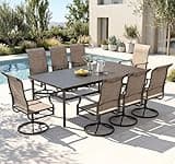 PHI VILLA 9 PCS Patio Dining Set for 8 Person, Padded High Back Outdoor Swivel Chairs and Large Metal Table, Patio Table and Chairs Set for Outdoor Deck Lawn Garden