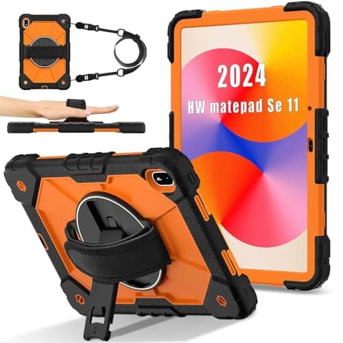 Tablet PC Bags Cases Sleeves Case Compatible with Huawei MatePad SE 11 inch Released 2024 Tablet Case, Full Protective Shockproof Case 360 Degree Rotating Multi-Function Grip Bracket+Shoulder Strap(Bl