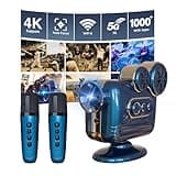 BESUS【Built-in Apps] 5G WiFi Bluetooth Smart 4K Full HD Projector, 2025 C300 Retro Projector with karaoke stereo speaker, Equipped with 2 microphones,Compatible with Pc/TV Sticks/Phones/USB (cyan)