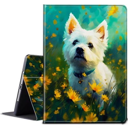 Case for All New Kindle 10th Generation 6 inch 2019 Release with Adjustable Stand & Auto Wake/Sleep Smart Protect PU Leather Cover Tablet Case - Watercolor Flowers and Dog