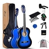 Winzz 3/4 Classical Guitar for Kids Teenager Students Beginners with Nylon-String (36 Inches, Blue Glossy)