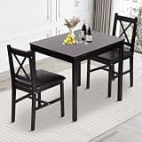 Pazidom Small Dining Table Set 3 Piece Wood Dinning Room Table Set for 2, Square Kitchen Table and 2 Chairs, Space Saving Dinette for Kitchen, Dining Room, Appartment, Dark Brown