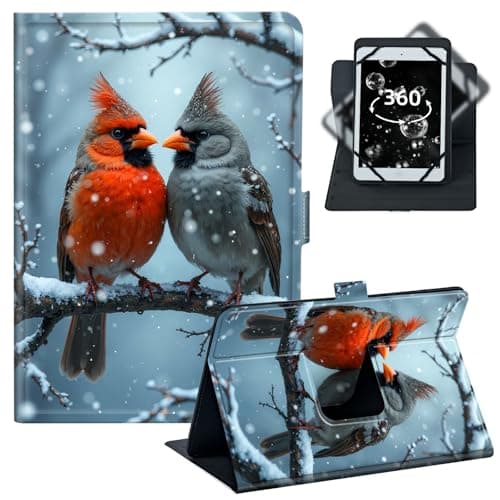 BREIDMKFM Tablet Case for Fire HD 8/iPad mini 6 - Universal 7-9 Inch Lightweight Leather Folio with 360 Rotating Stand,Fit for Galaxy Tab A 8.4/Fire 7/Lenovo Tab M8,﻿Cardinals Couple Snow