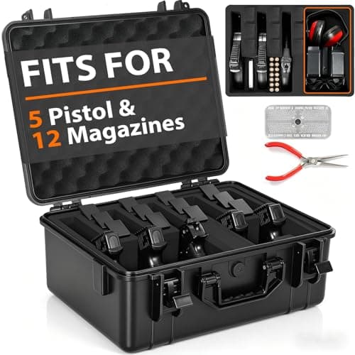 ITHWIU 5 Gun Case & 12 Magazine TSA Approved Waterproof Pistol Case with Pre-Cut Foam Shockproof Travel Carrying Hard Shell Handgun Case Included Silica Gel Canister, Black