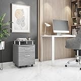 OFLILAK Rolling File Cabinet with Glass Top Grey, 1 Hanging File Drawer, Chrome Non-Marking Wheels, Locks All Drawers