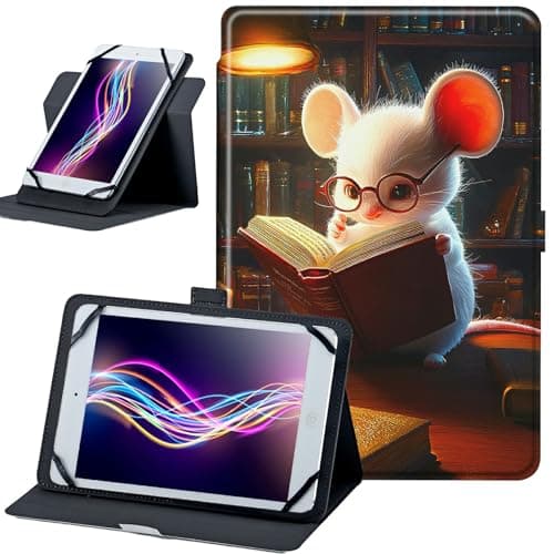 for Kindle Oasis Case 10th/9th Generation 7 inch 2019/2017 Release 360 Rotating Degree Adjustable Stand Protective PU Leather Cover Tablet Case - Mouse Read Books