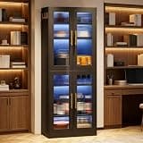 Display Bookshelf with Acrylic Door, 8-Tier Adjustable Bookcase Cabinet for Home Office, Living Room or Showcase, Led Bookshelf, Bookcase with Lights, Display Cabinet, Display Shelf for Collectibles