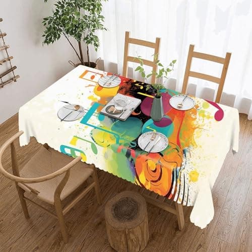 FekiLoot Rectangle Abstract Music Themed Tablecloth 120 X 60 Inch Reusable Polyester Table Cover Everyday Use Decorative Table Cloth Washable for Dining Wedding Party Outdoor Decor