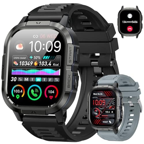 Smart Watch for Men Fitness Tracker: Make/Answer Call Military Smart Watches for Men Digital Mens Watches Running Waterproof Smartwatch Android Phones iPhone Samsung Compatible Heart Rate Monitor
