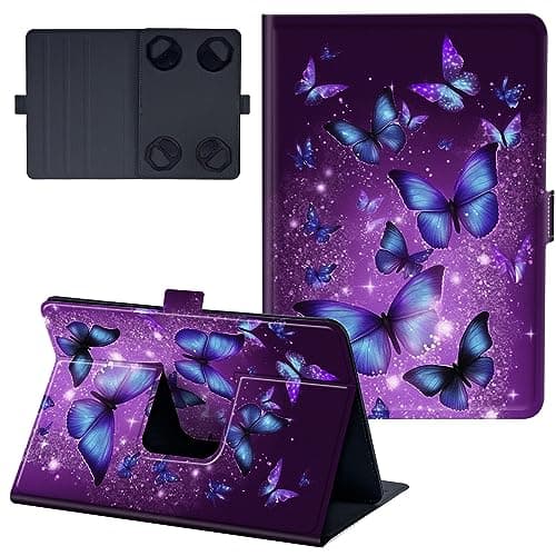 Universal Case for 10.5-11.5 inch Tablet, Leather Stand Protective Case Cover for 10.5" 11" 11.5" Tablet with Adjustable Fixing Silicon Band, Purple Butterfly
