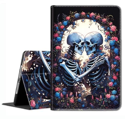 Case for iPad A16 11th Gen 11 Inch (2025), 10th Gen 10.9 Inch (2022) Model A3354, A3355, A3356, A2696, A2757, A2777 ，Slim Fit Standing Cover with Auto Sleep/Wake，Couple Skull Kiss.