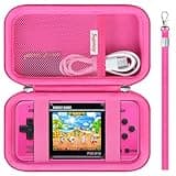 Supmay Carrying Case Compatible with WELLST·G/ for GuaiyeyeAP Handheld Game for Kids -Preloaded 220 Retro Video Games, Portable Gaming Player Storage Holder Travel Bag with Mesh Pocket, Rose red