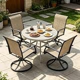 Hassyee 5 Pieces Outdoor Dining Set with 4 Swivel Chairs and 1 Dining Round Table for Poolside, Lawn, Patio Furniture Set with Umbrella Hole and Steel Frame for Backyard, Balcony (Beige)